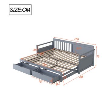 Flieks Daybett, Tagesbett Holzbett mit Schubladen und Ausziehbett 90x190cm/180x190cm