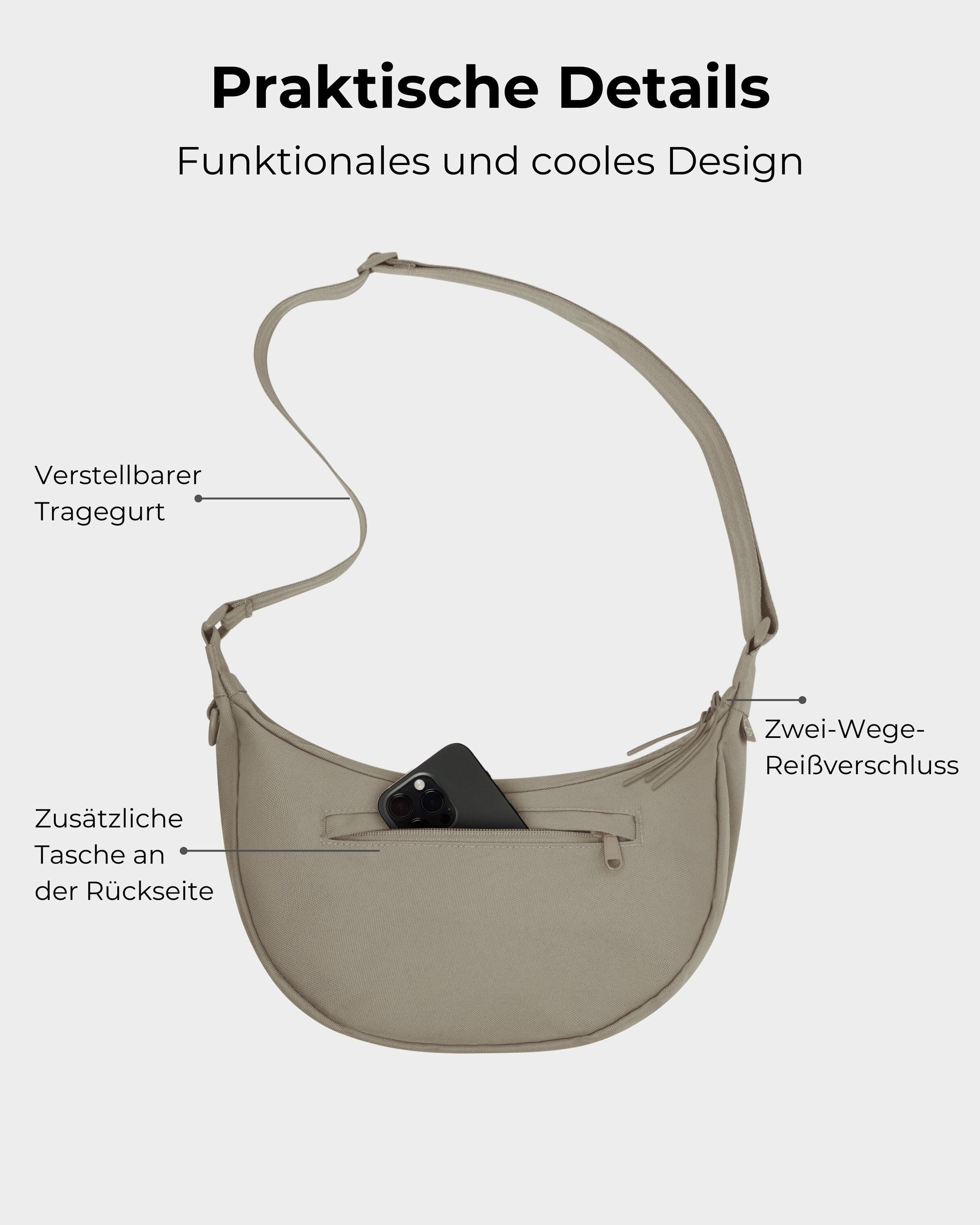 Johnny Urban Umhängetasche Ally Medium Half Moon Bag, Stylische Crossbody Bag in Halbmond Form, Wasserabweisend