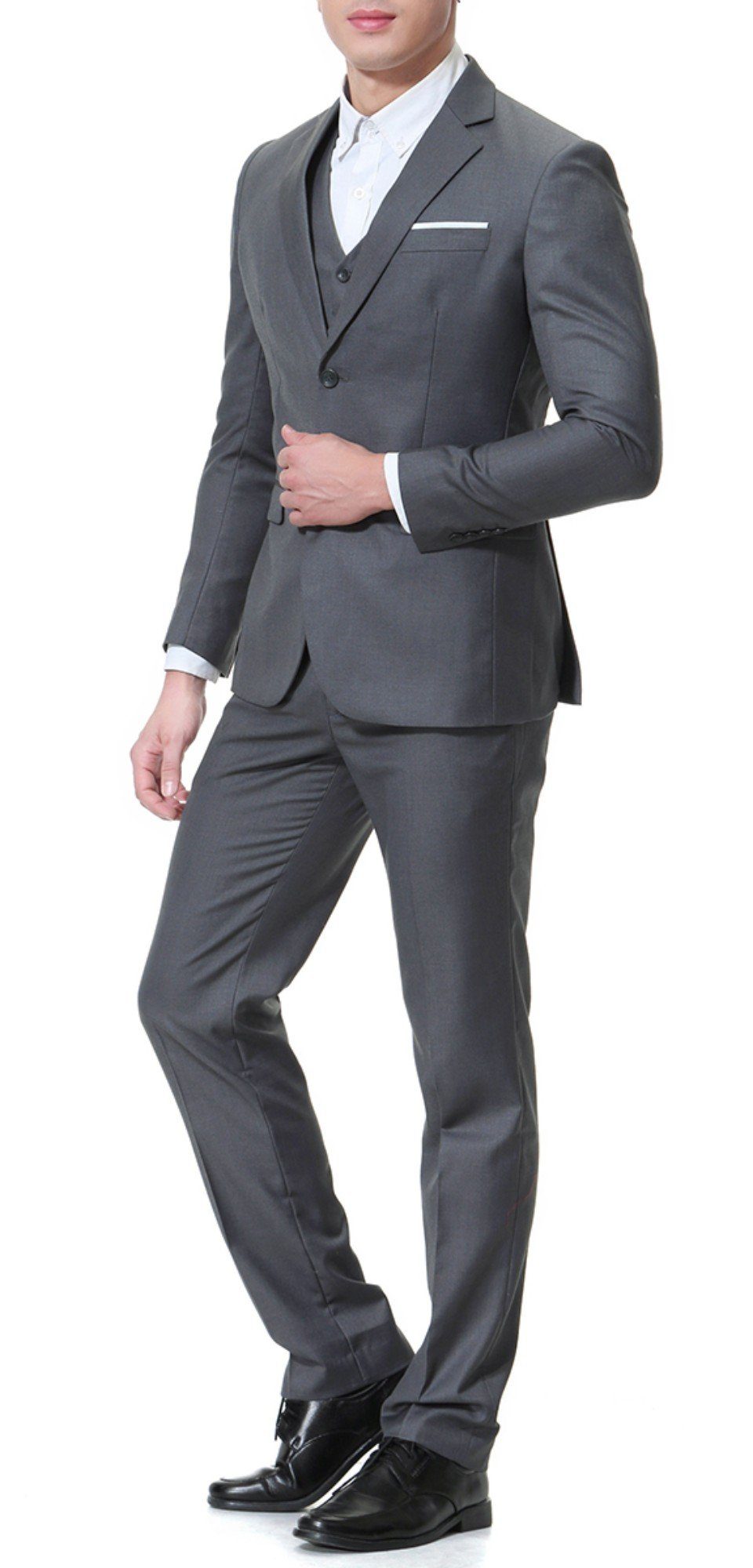 Allthemen Anzug XY05-3P (3 tlg, Sakko & Weste & Hose) Herrenanzug Slim Fit mit 2 Knöpfe für Business Dunkelgrau
