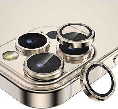 Wigento Handyhülle Metal Ring Camera Tempered Glas Film für Apple iPhone 14 Pro Max / 14 Pro Panzer Zubehör Glas Gold