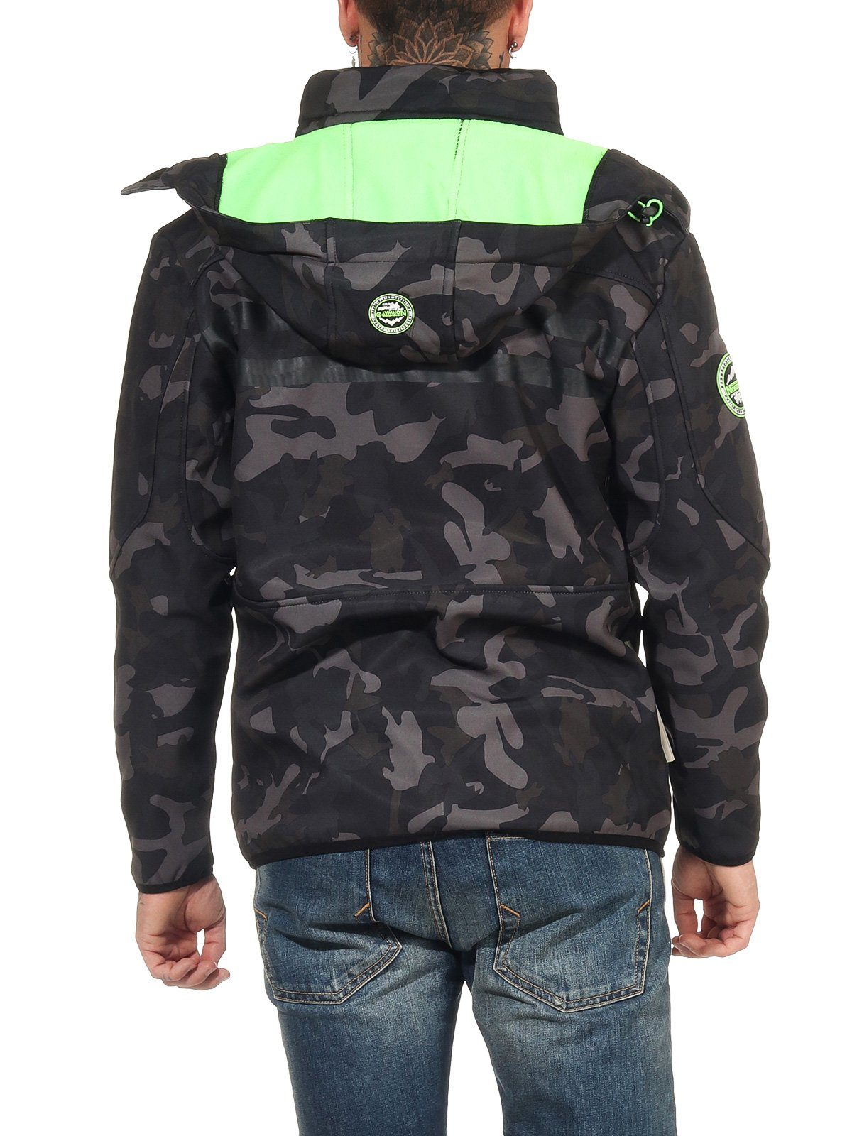 G-River leyoley - Wander Softshelljacke by Norway abnehmbarer Herren Geographical mit / Jacke Norway Schwarz Softshelljacke Übergangsjacke, Geographical Grün Kapuze, Camo Sport Windbreaker,