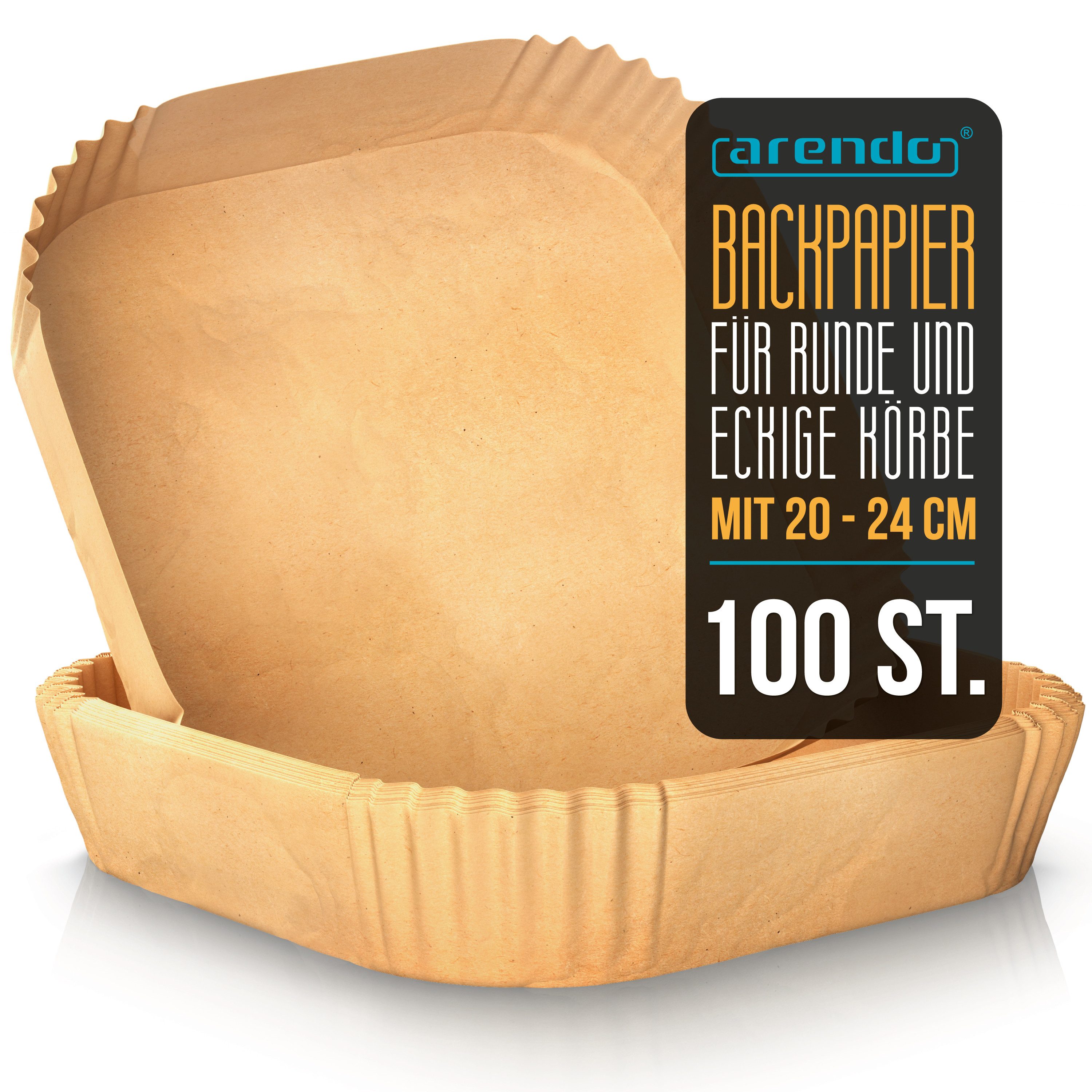 Backpapier für Heißluftfritteuse 4,5 - 7,5 L, 100 St., 20 x 20 x 4,5 cm, Antihaft