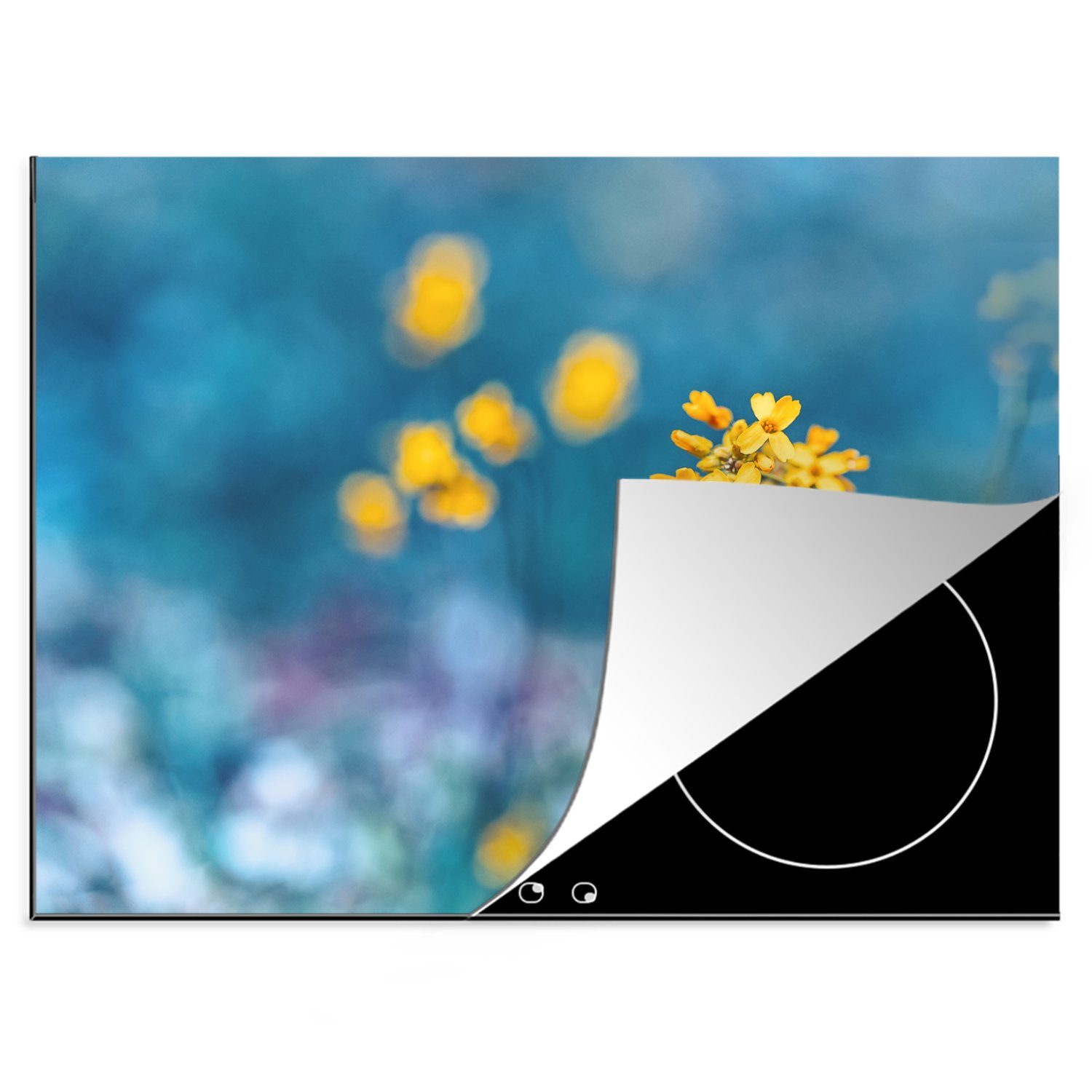 nutzbar, MuchoWow Ceranfeldabdeckung Blumen Mobile Arbeitsfläche Vinyl, Gelb - - cm, (1 Herdblende-/Abdeckplatte tlg), Blau, 70x52