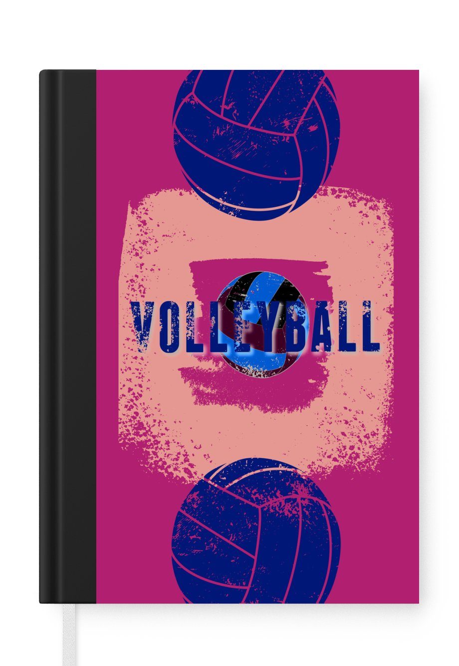 MuchoWow Notizbuch Volleyball Illustration mit Zitat ''Volleyball'' mit verwitterten, Journal, Merkzettel, Tagebuch, Notizheft, A5, 98 Seiten, Haushaltsbuch