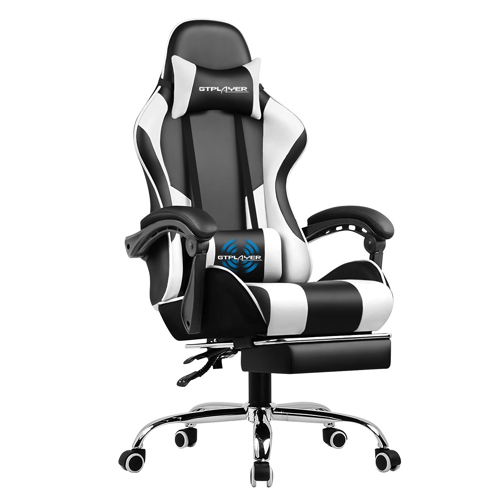 GTPLAYER Gaming-Stuhl Bürostuhl mit Massagefunktion, Fußstütze, Kopfstütze (Packung), Ergonomischer Gamer Stuhl, Maximale Belastung 150 kg, 360° drehbar