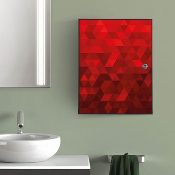 banjado Medizinschrank Stahl Dreiecke Rot (abschließbar, 3 große und 2 kleine Fächer) 35 x 46 x 15cm