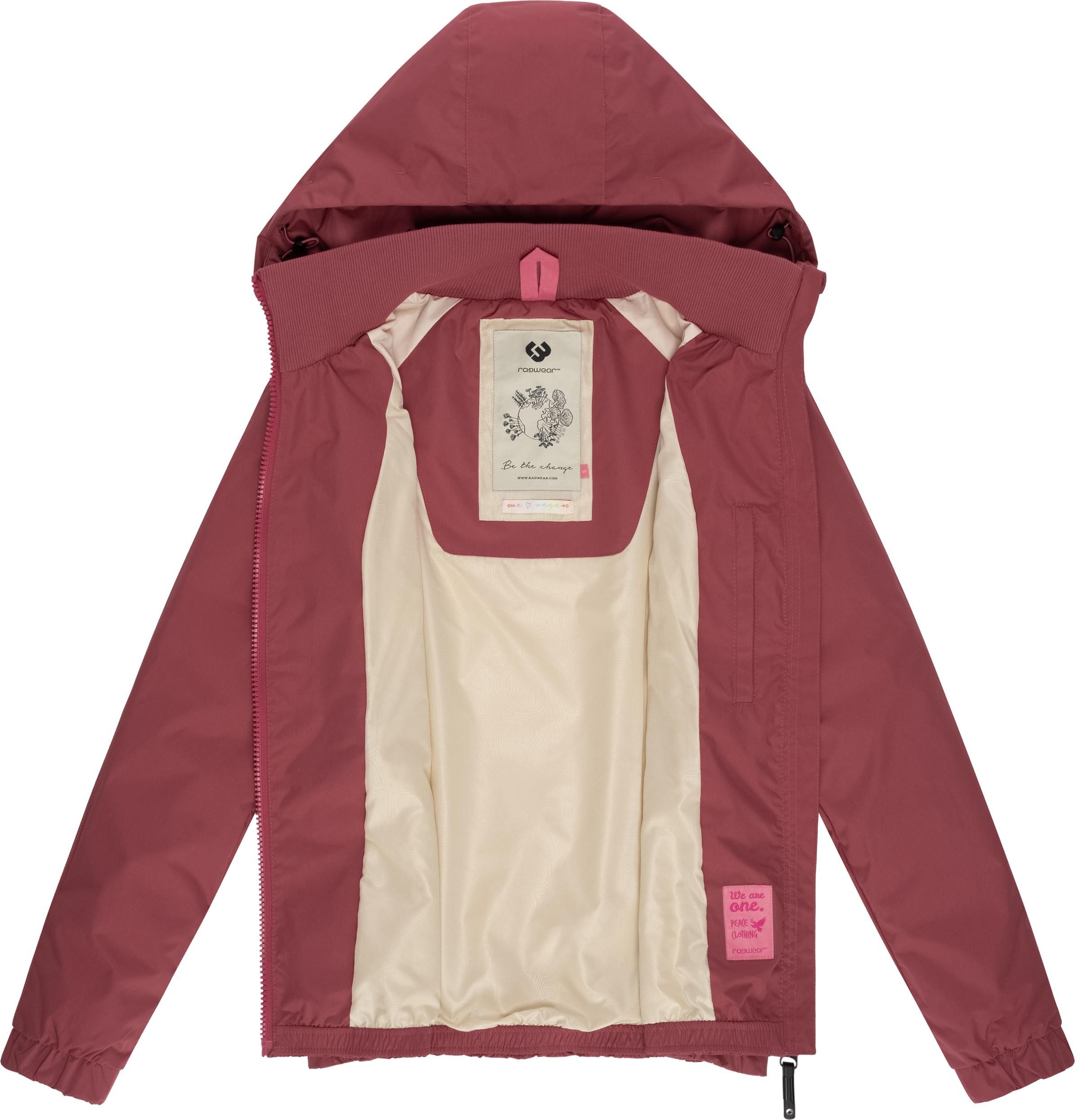 Übergangsjacke mit Ragwear Dizzie stylische Outdoorjacke großer Kapuze rosa