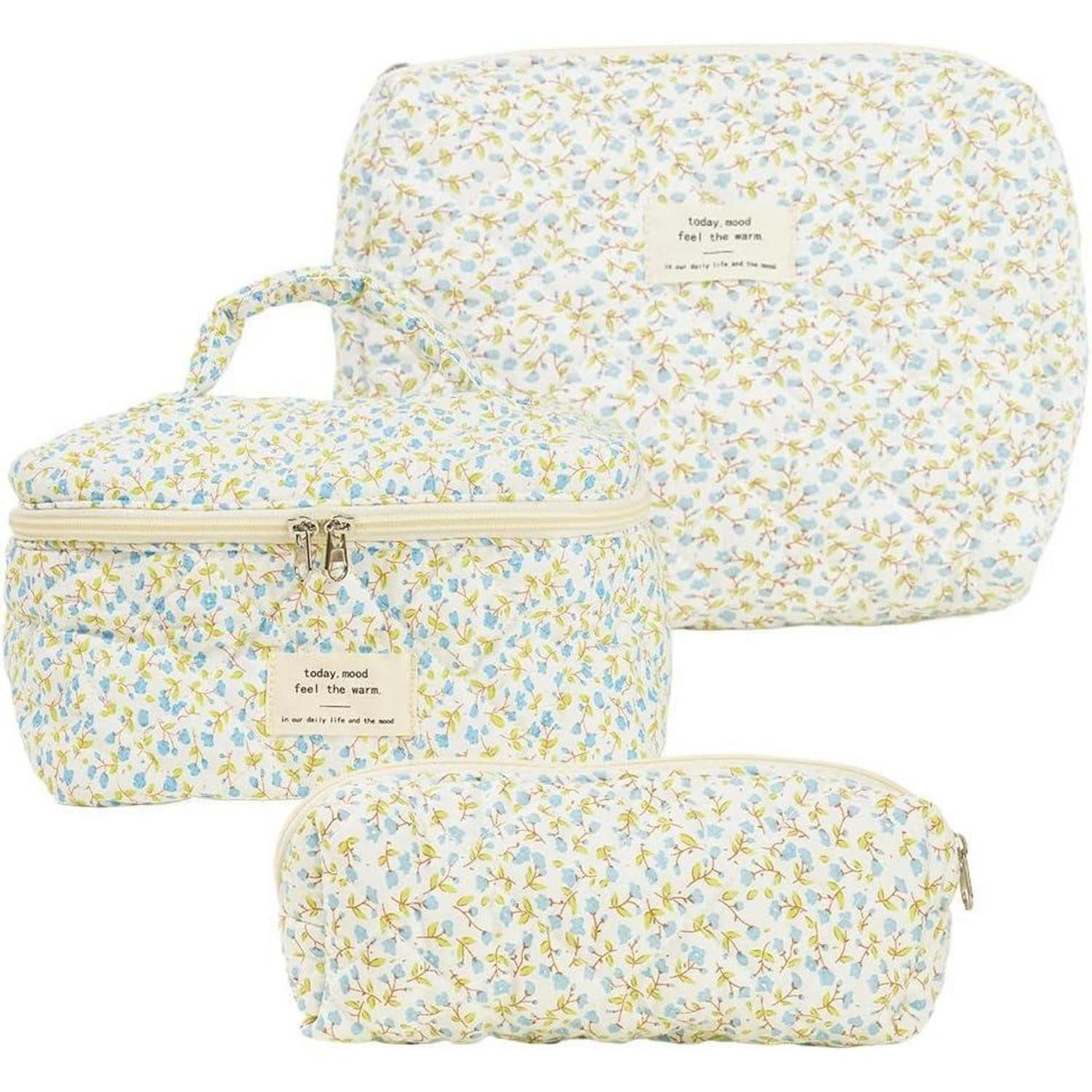 LuxusKollektion Kosmetiktasche Kosmetiktasche Set 3er Damen Blumen Makeup Bag Beauty Groß Reise