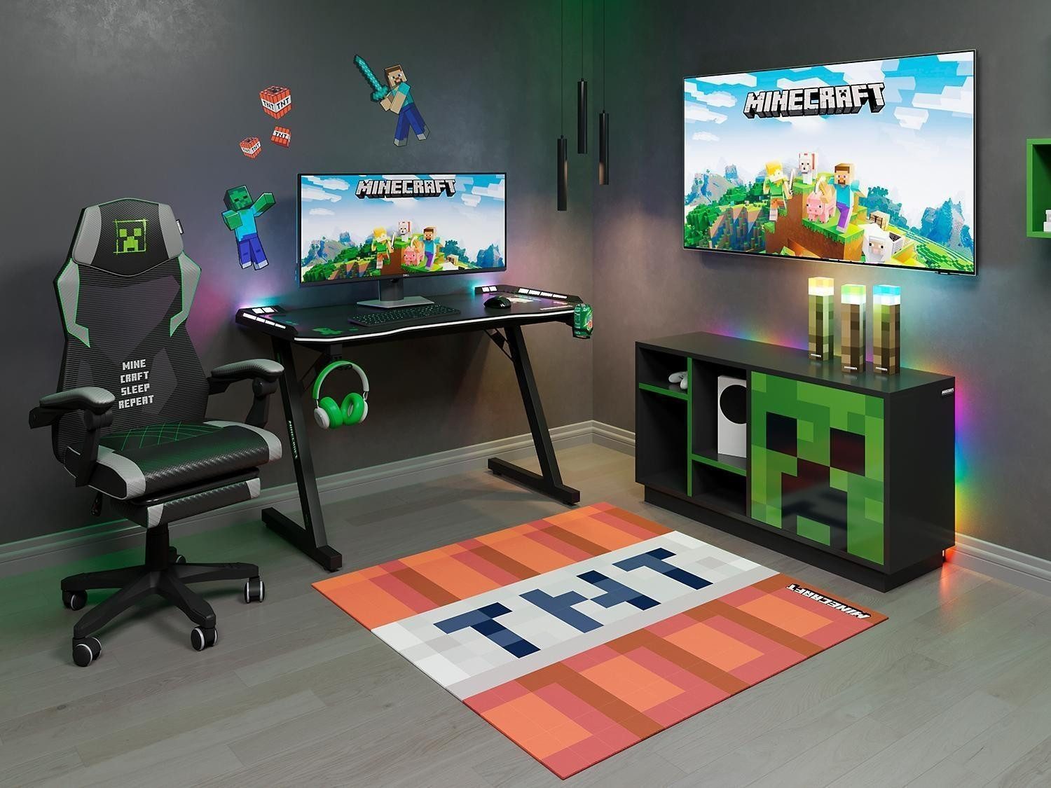 Gaming-Stuhl MINECRAFT, Hellgrau, Schwarz, Kunstleder, Drehbar, günstig online kaufen