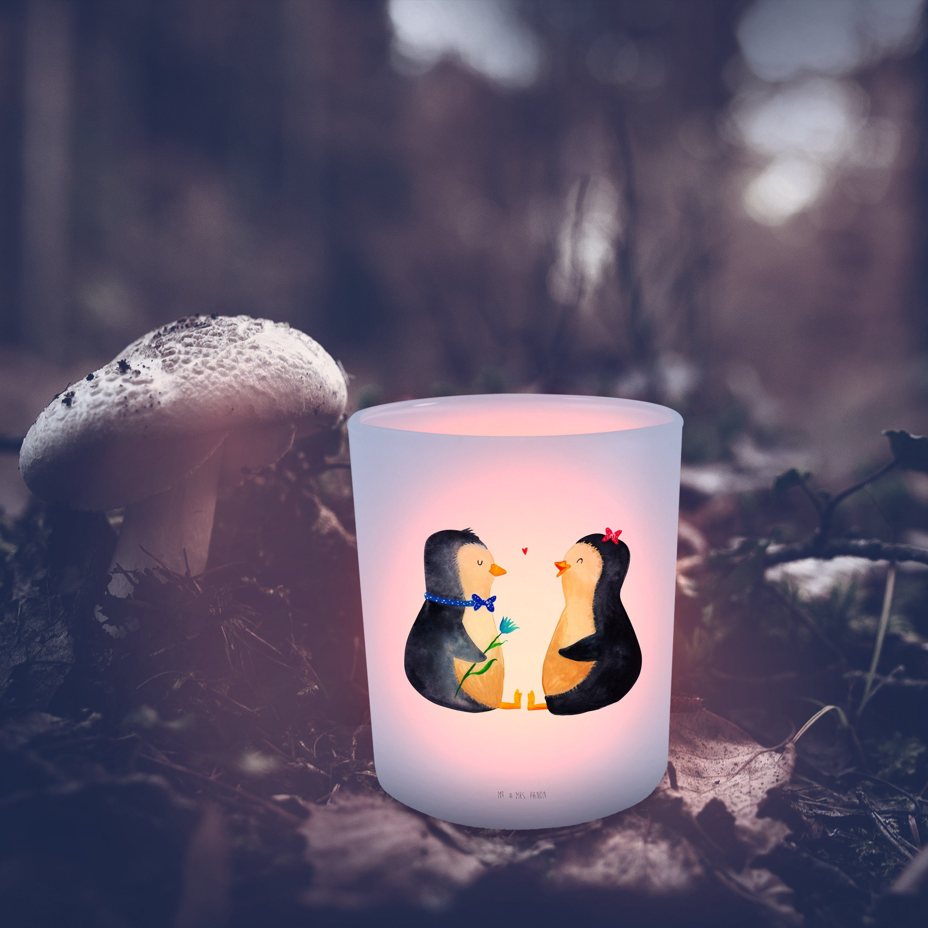 Mr. & Mrs. Panda Transparent - Pärchen (1 St) Geschenk, Windlicht Pinguin Kerzenglas, - Teelichthalter