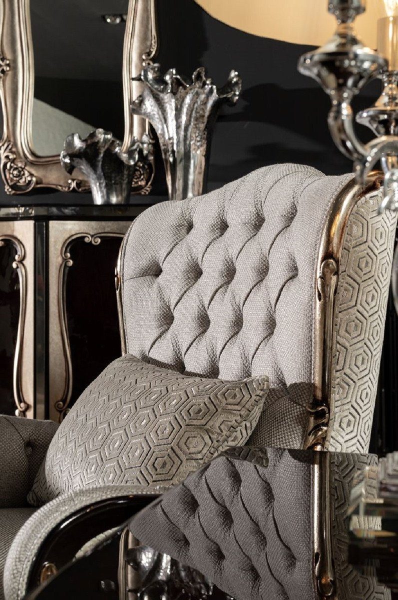 Casa Padrino Sessel Luxus im / Barockstil Möbel / - Grau Silber Schwarz Sessel Wohnzimmer Barock Eleganter Barock - Wohnzimmer Sessel