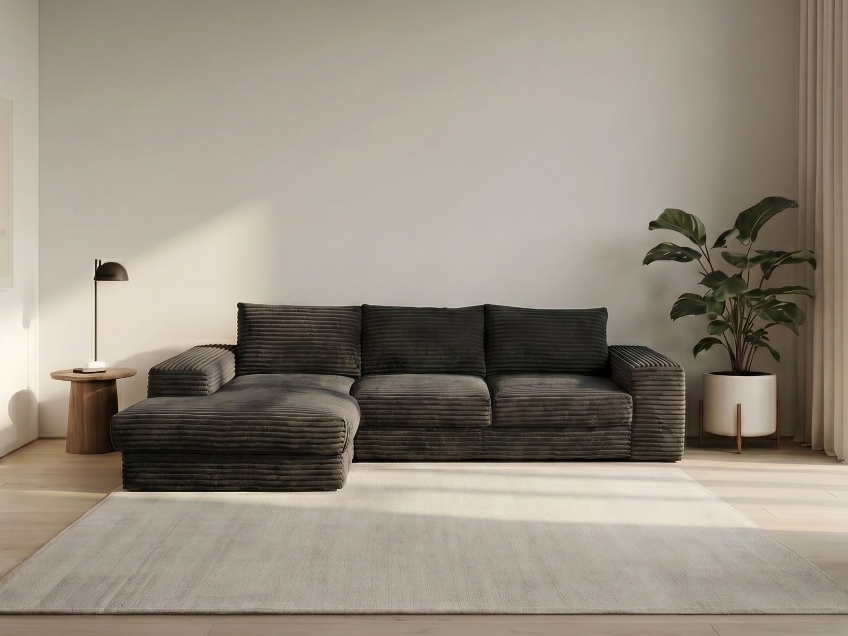 WERK2 Ecksofa Rozzana Design Ecksofa mit hohem Komfort, zeitlos & elegant, L-Form, in kuschelweichen Trendstoffen Cord, Breitcord und Plüsch