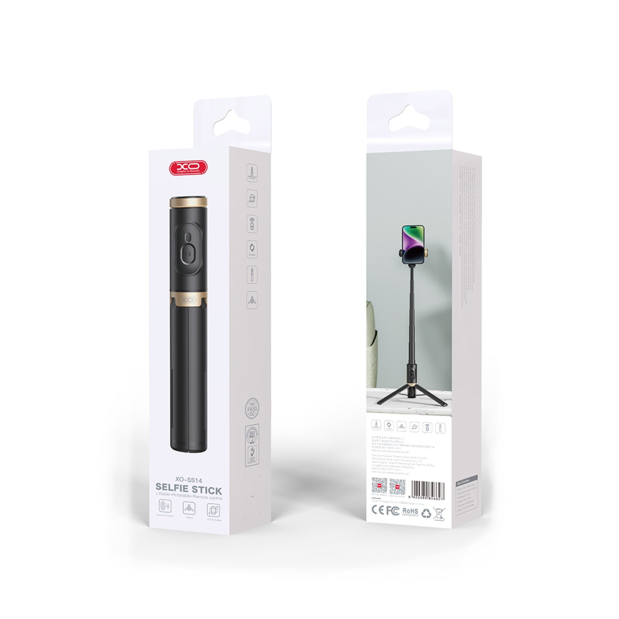 XO Selfie-Stick Selfie-Stick Stativ mit Bluetooth 72 cm Tragbar & Rotierbar