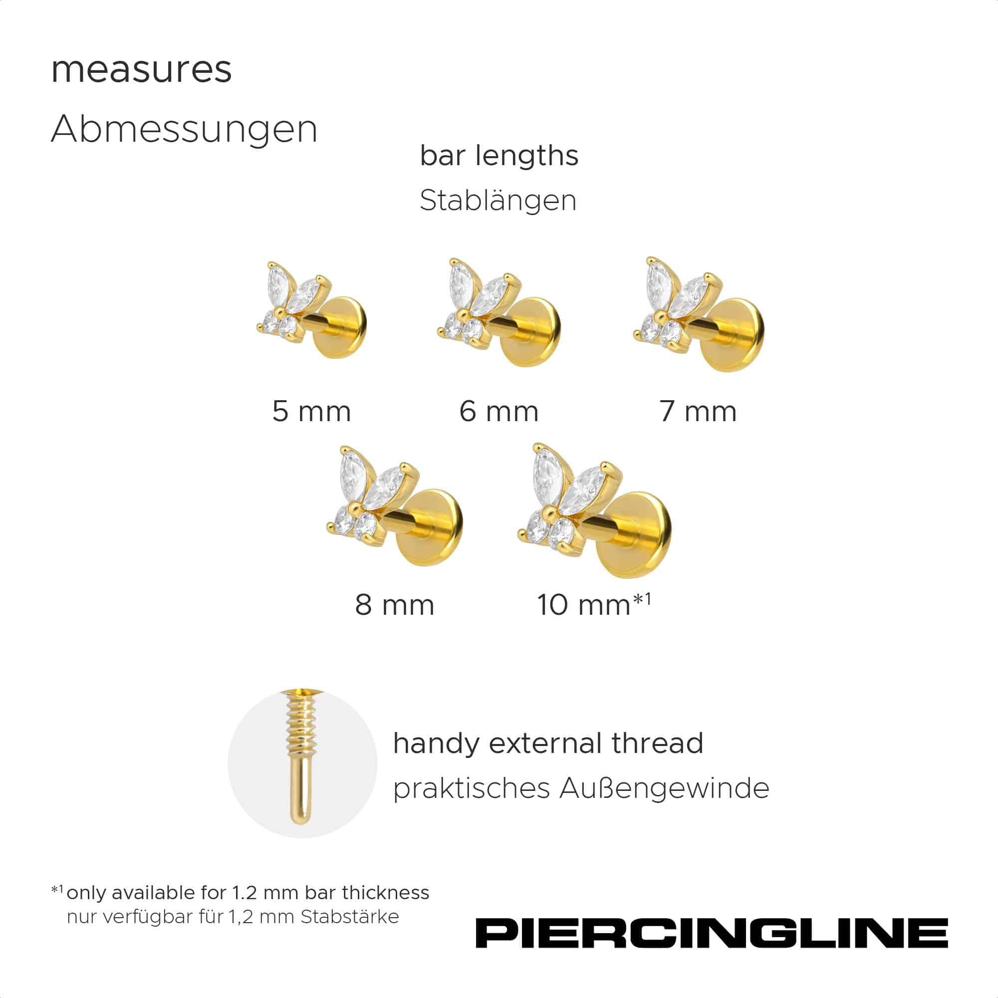 PIERCINGLINE Piercing-Set Titan Labret mit Innengewinde + 925er Silber Aufsatz (Labrets, 1-tlg)