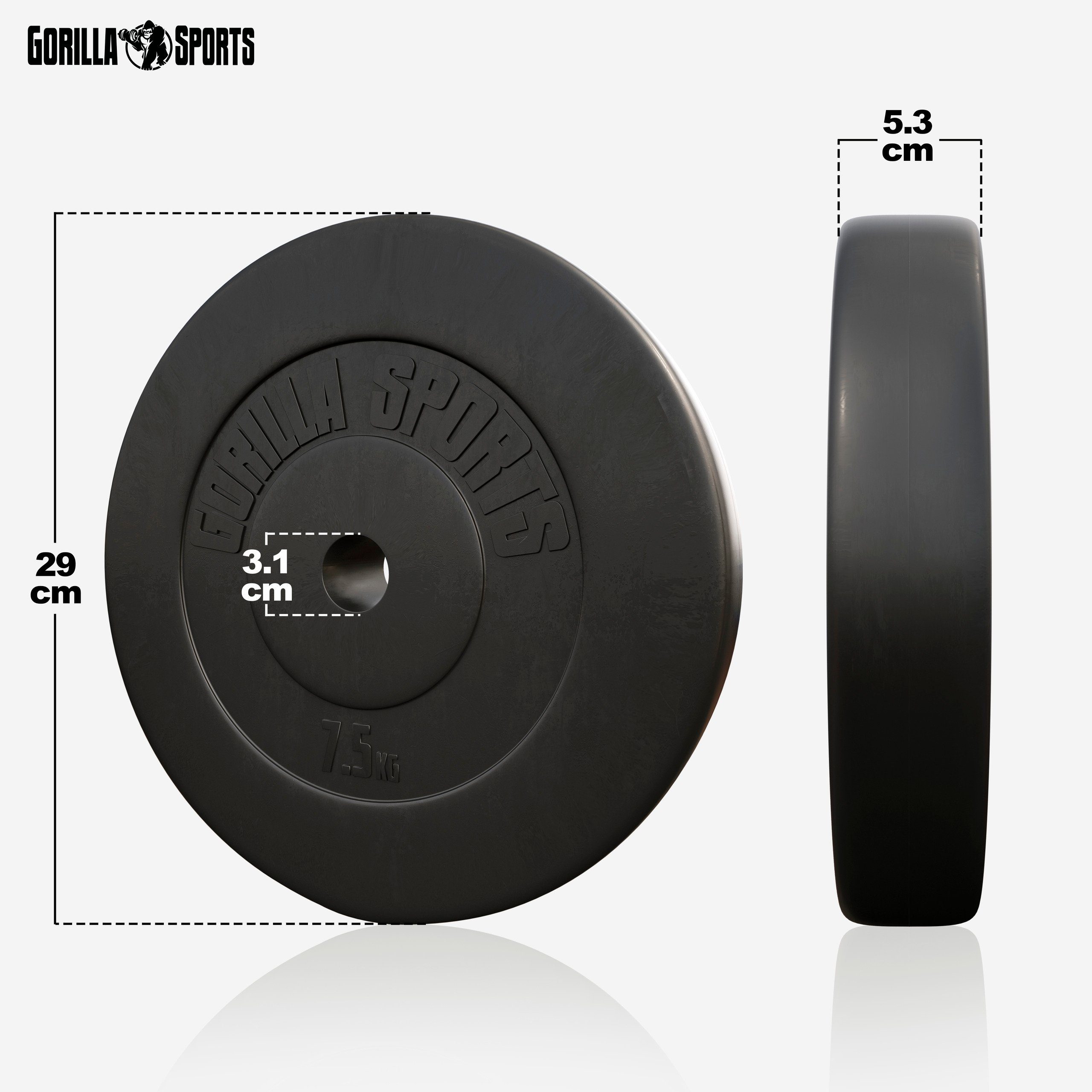 GORILLA SPORTS Hantelscheiben Einzeln/Set, 1,25 - 30kg, Gewichtsscheiben, 30mm Bohrung, Kunststoff
