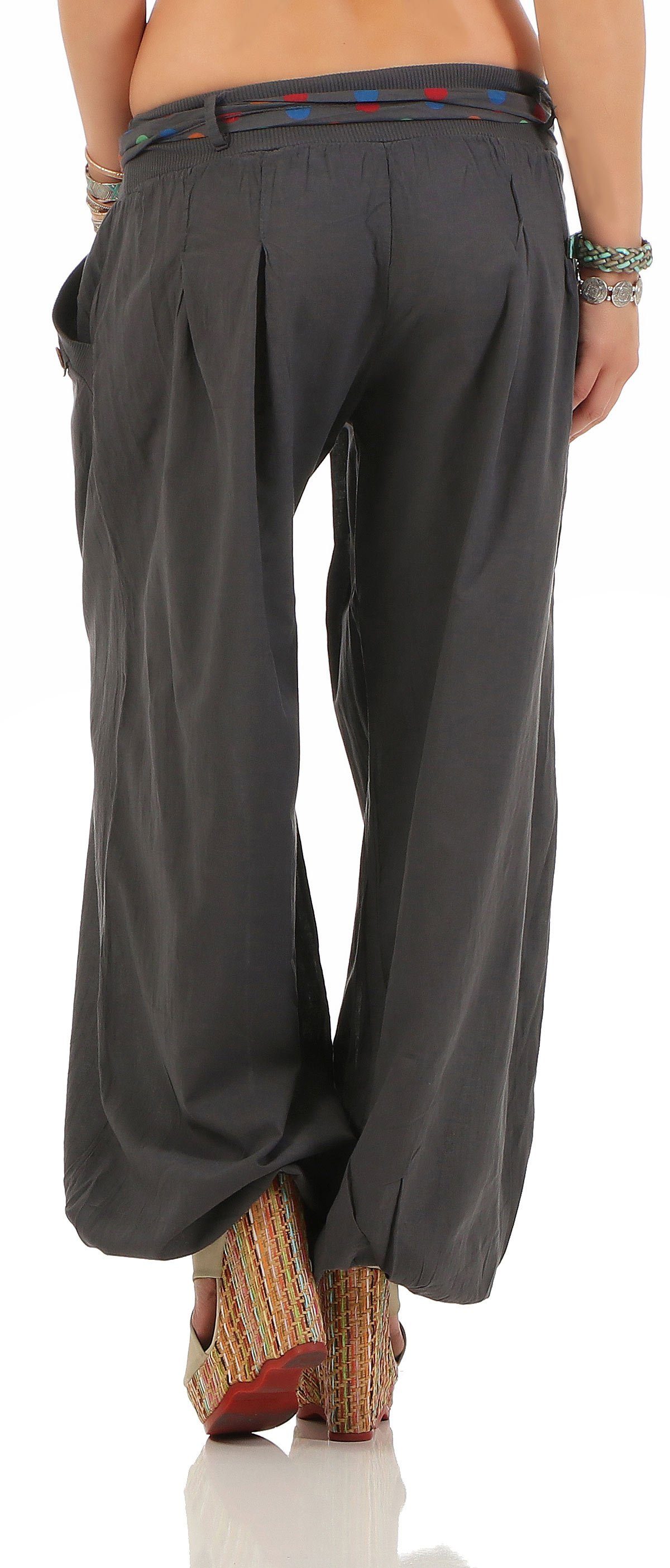 malito more than fashion Haremshose malito Damen Pumphose in Unifarben, leichte Stoffhose, super Freizei mit farblich passendem Stoffgürtel Einheitsgröße