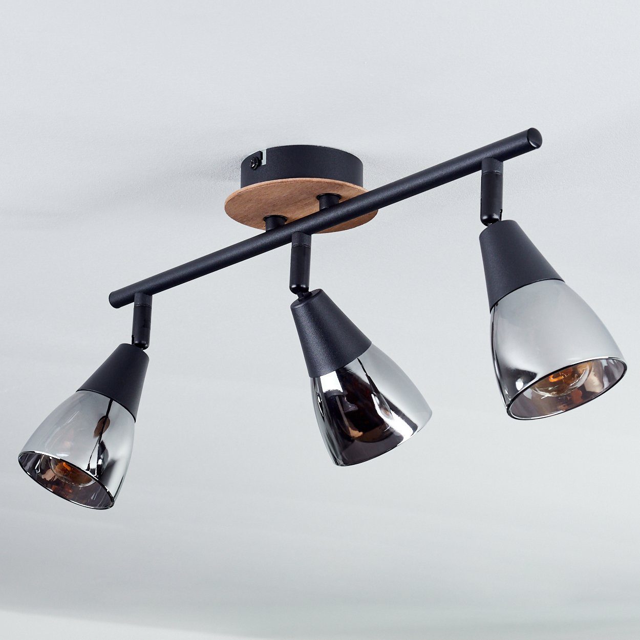 Schirmen, ohne E14, moderne hofstein aus Deckenlampe Leuchtmittel Leuchtmittel, Metall/Holz/Glas verstellbaren Deckenleuchte x ohne mit 3 Schwarz/Natur/Rauchfarben, in