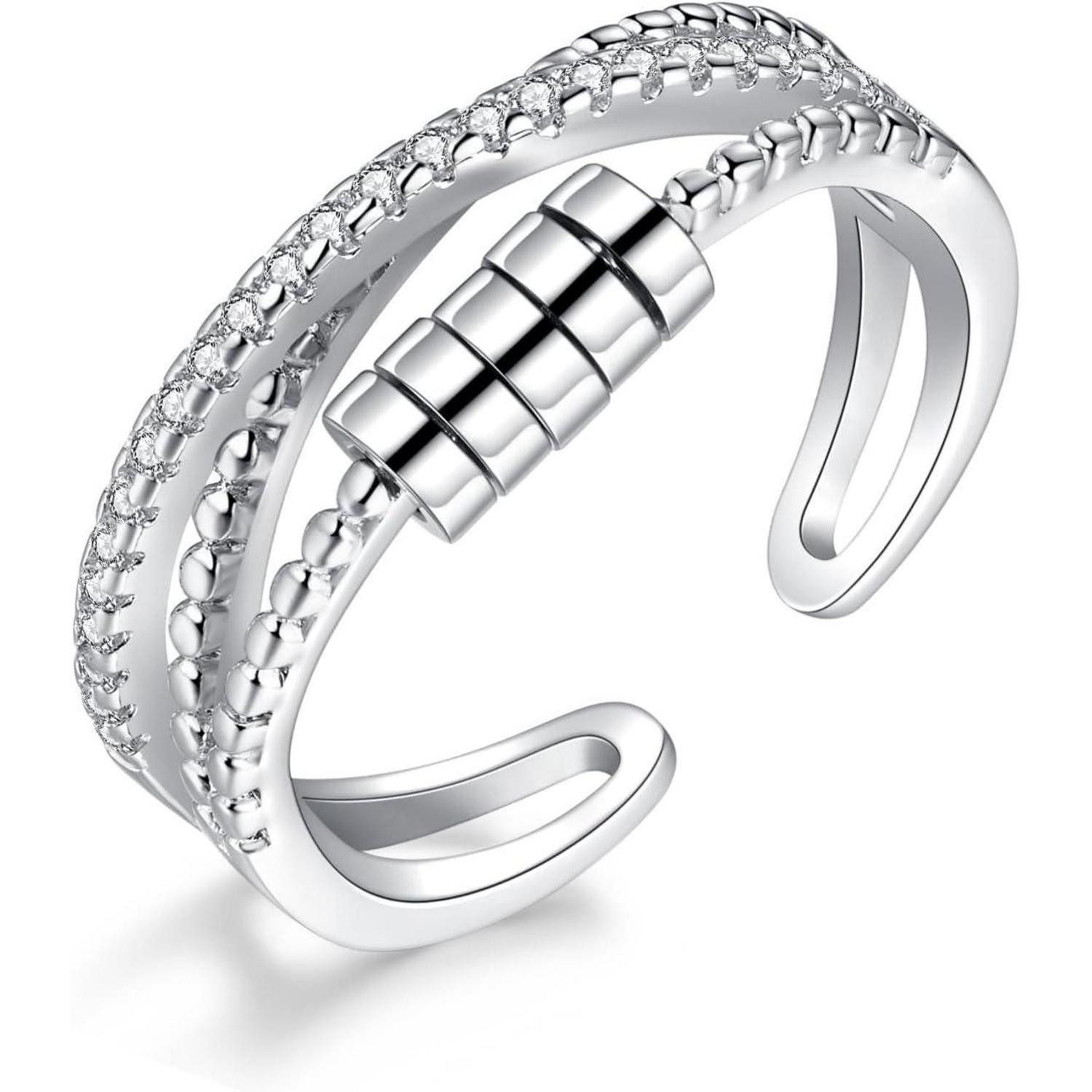 Josfeva Silberring Silber Angst Ring 925 Sterling Einstellbar Anti Stress Fidget Ringe