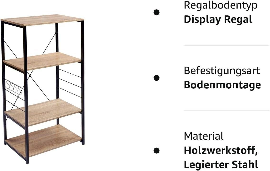 Ablagen Küchenregal, und Stahl, Woltu 1-tlg., 4 mit hell aus eiche Standregal Holz