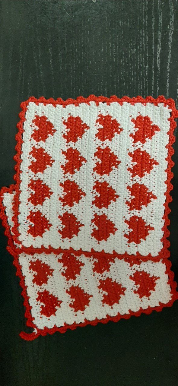 Pro Lana Topflappen 1 Paar gehäkelte Topflappen weiß mit roten Herzen, (2-t günstig online kaufen