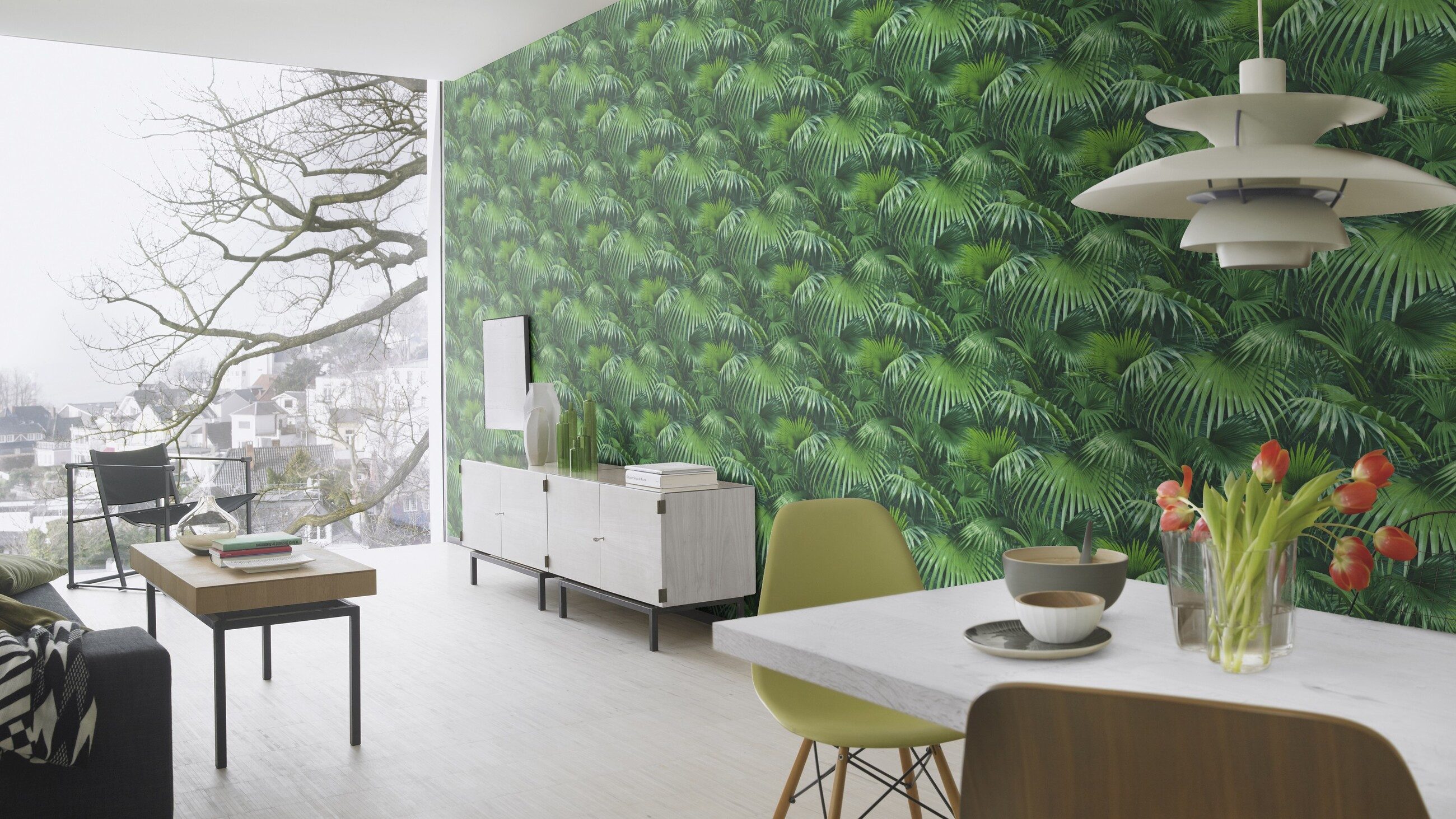 Rasch Vliestapete Palmenblätter - Vinyltapete Grün, Floral, (1 Rolle, 1 St., 10,05 m x 0,53 m), gute Lichtbeständigkeit, feucht abwischbar, restlos abziehbar