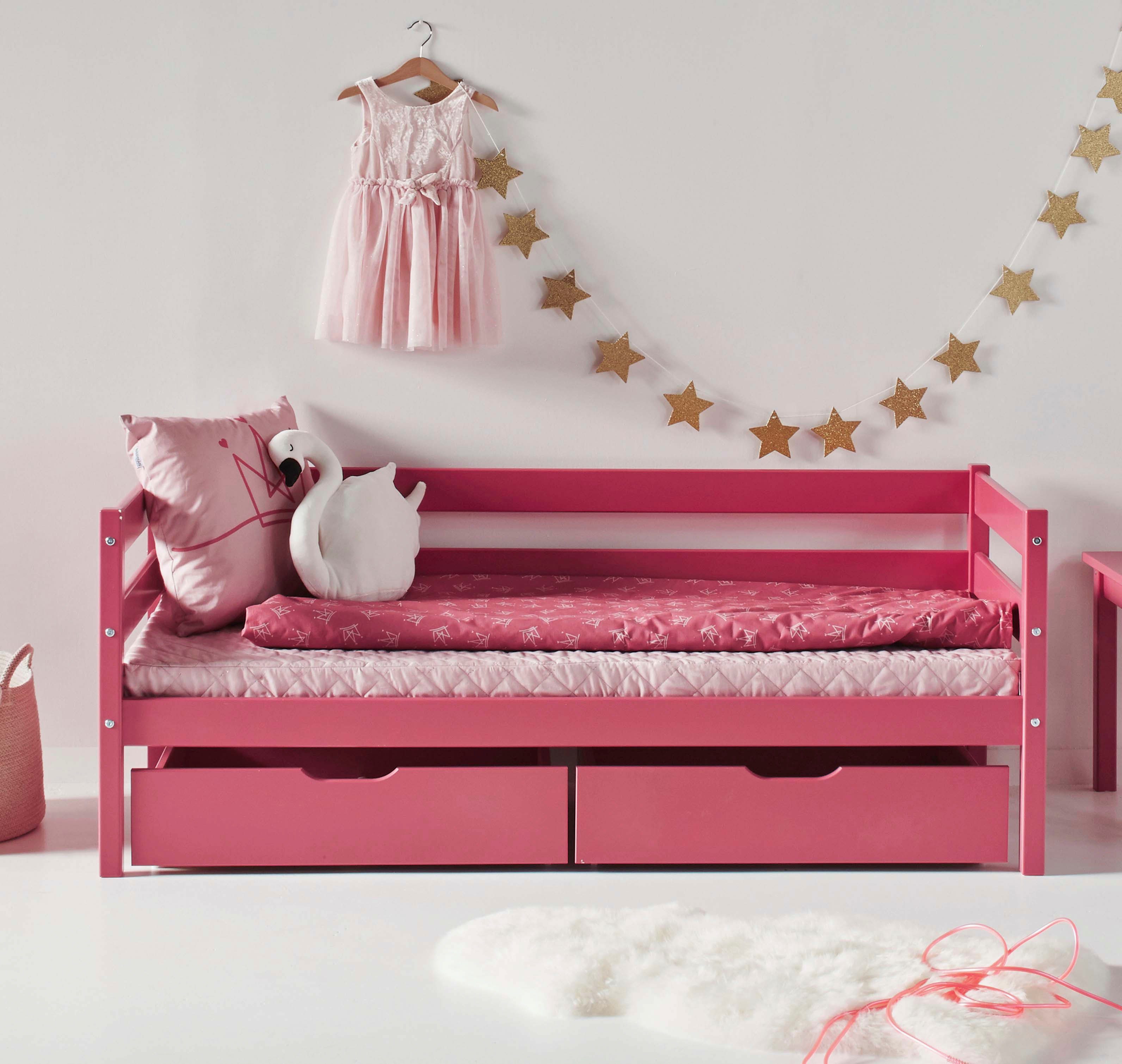 Hoppekids Einzelbett ECO Comfort 8 (Set), baroque mit und Rollrost mit Farben, Matratze in Absturzsicherung rosa wahlweise