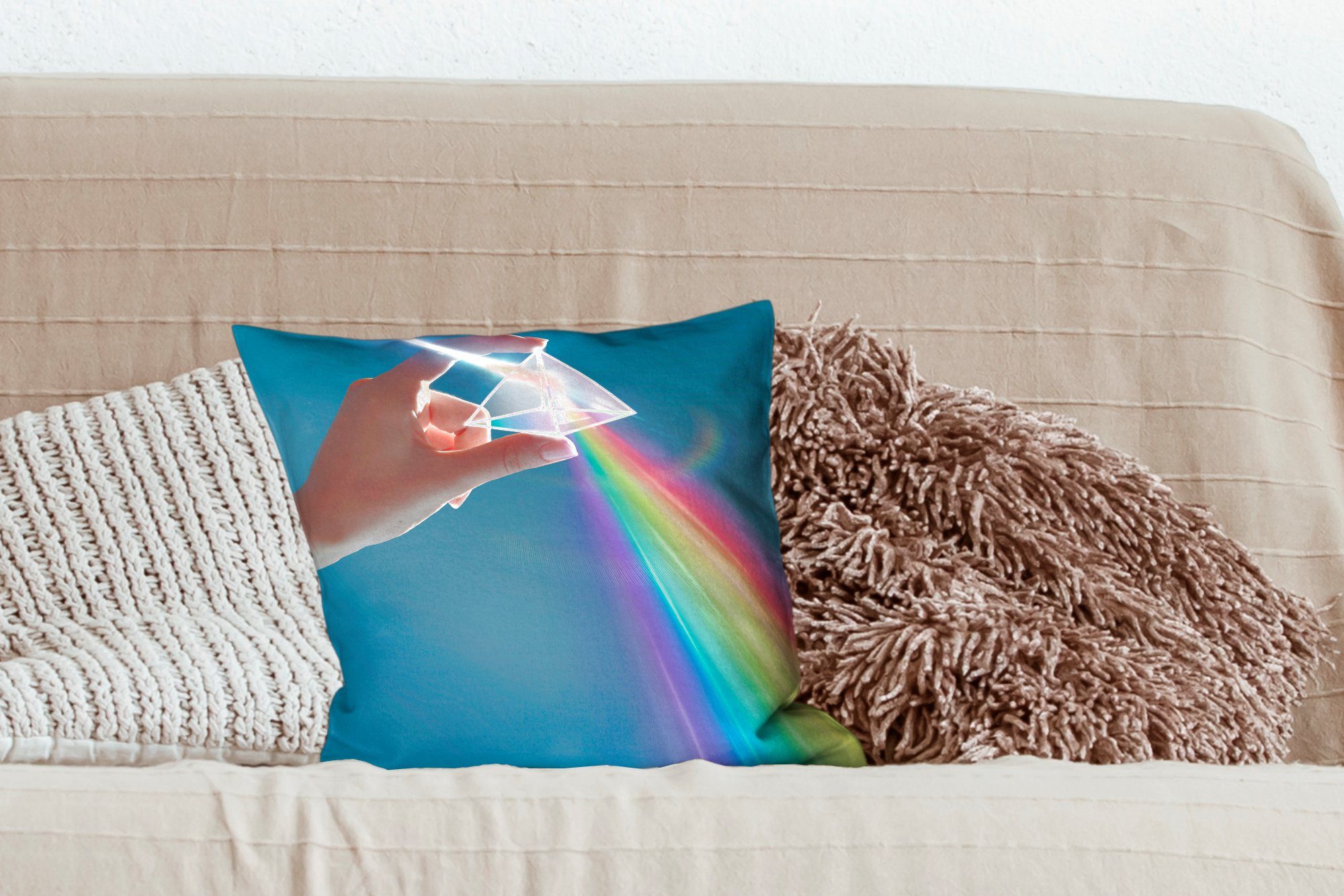 Dekokissen Wohzimmer, Regenbogen mit Zierkissen MuchoWow Sofakissen erscheint Prisma, für Schlafzimmer, Deko, Füllung durch