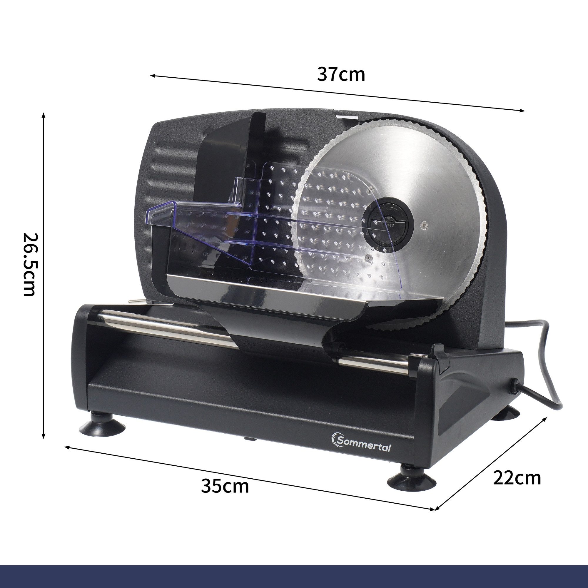 Sommertal Allesschneider AS190 DUAL 200 W Edelstahlmesser mit Wellenschliff und, 200 W, glatten Schliff, elektrische Schneidemaschine Brotschneidemaschine