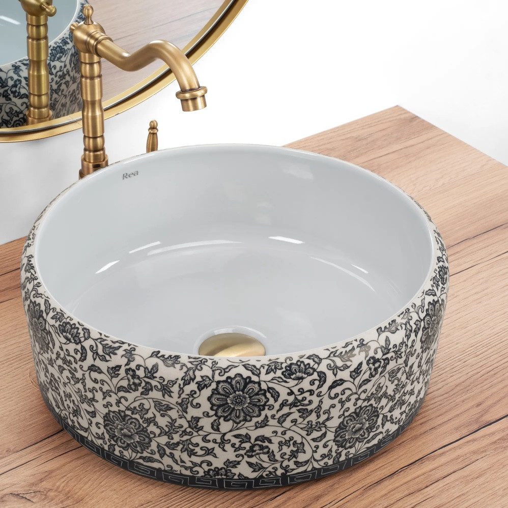wohnwerk.idee Aufsatzwaschbecken Waschbecken Vintage Blau Ornamente günstig online kaufen