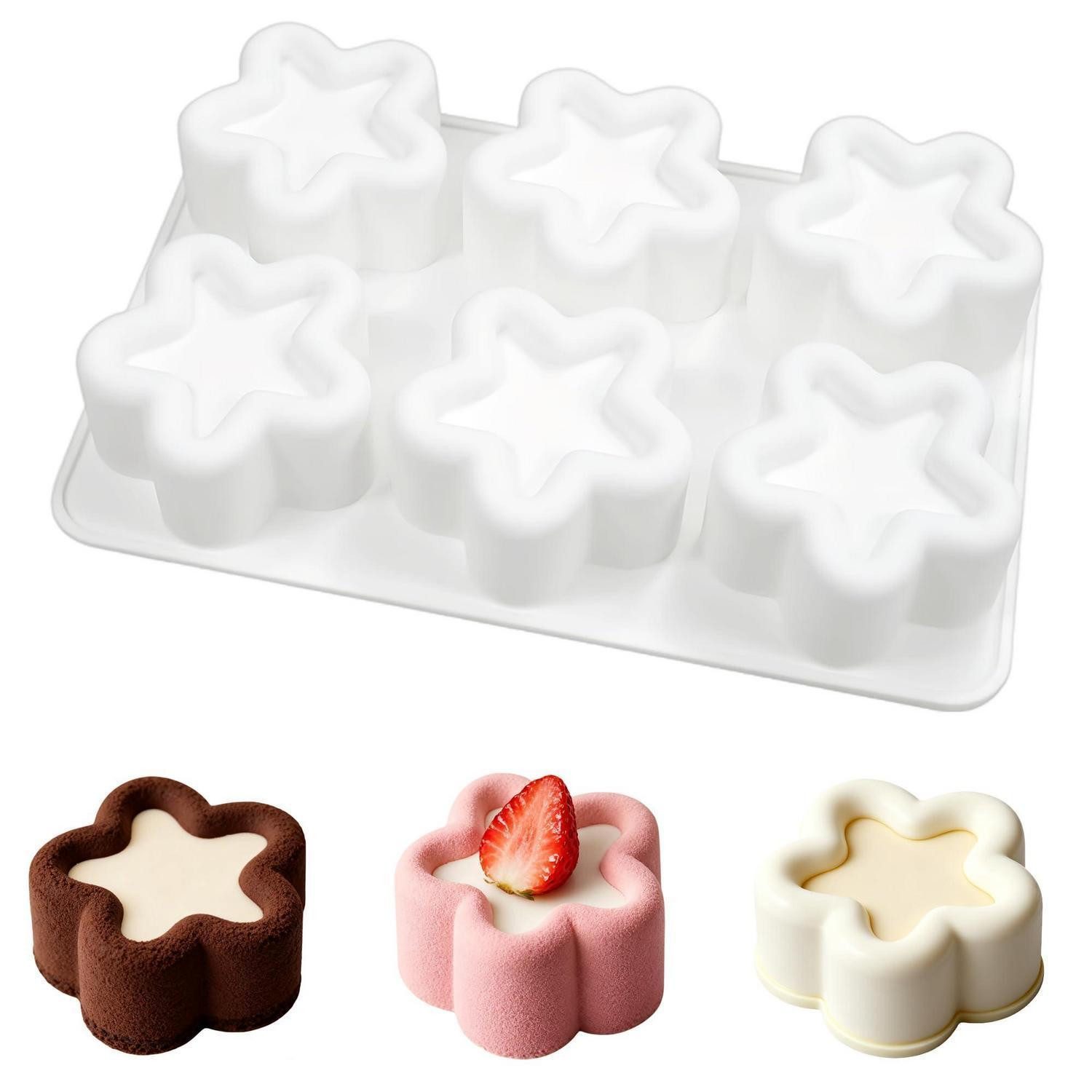 LuxusKollektion Muffinform Mousse Silikonform, 6 Löcher, Weiße Sterne, (6-tlg)
