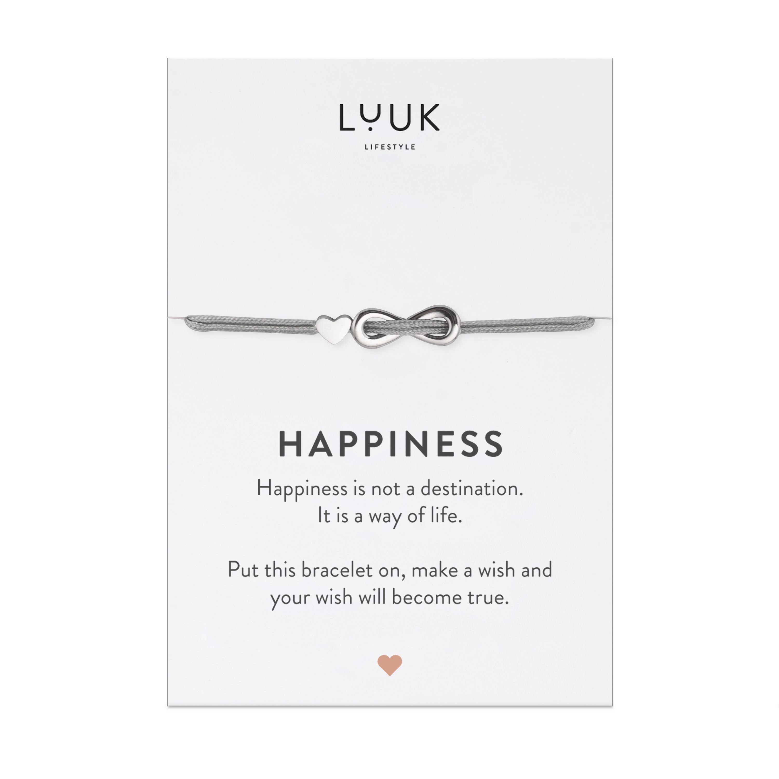 LUUK LIFESTYLE Freundschaftsarmband Infinity, handmade, mit Happiness Spruchkarte