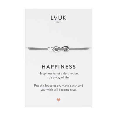 LUUK LIFESTYLE Freundschaftsarmband Infinity, handmade, mit Happiness Spruchkarte