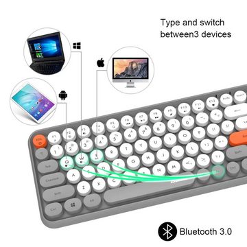 AKTO 308I 84-Tasten-Wireless-BT-Mehrfarben-Retro-Schreibmaschine, rund Tastatur (Mini-Tastatur, Retro-Schreibmaschine Runde Tasten)