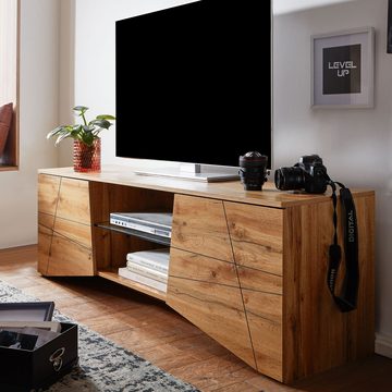 Wohnling Lowboard WL6.577 (Holz Eiche-Dekor 160x50x40 cm mit zwei Türen), TV-Kommode Hoch, TV-Schrank Modern, Fernsehtisch