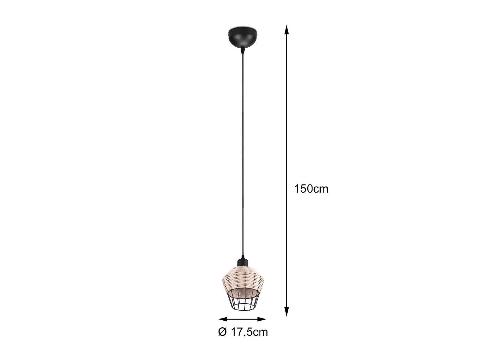 LED Schwarz-Natur warmweiß, Natur Rattan wechselbar, hängend Pendelleuchte, Lampenschirm LED über Kochinsel 18cm meineWunschleuchte Boho Dimmfunktion, Einflammig