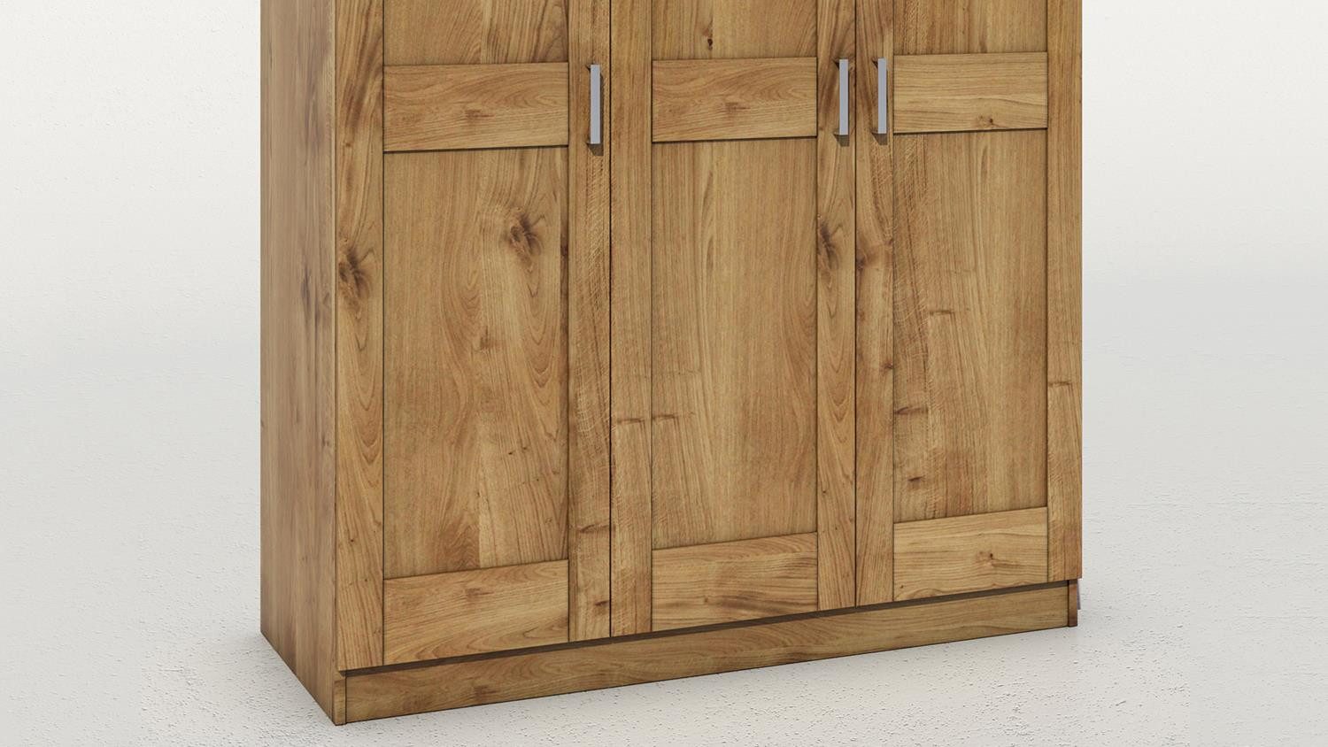 ELFO Kleiderschrank Kleiderschrank Toni 3 Schrank Wildeiche teilmassiv 152 cm breit