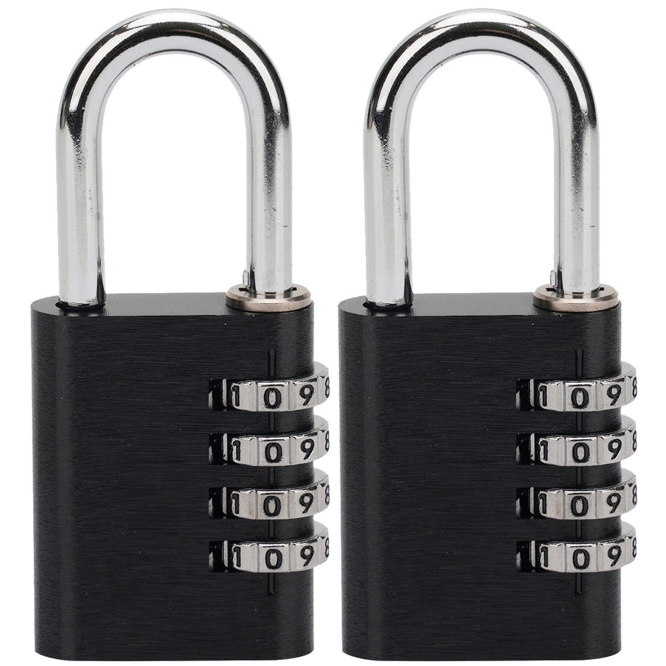 Casativo Vorhängeschloss Zahlenschloss 4-stellig Vorhängeschloss Kofferschluss 5-mm-Stahlbügel, (2-tlg., 1er-Set & 2er-Set), 10.000 Code-Kombinationen/Bügel: 30 x 30 mm/Alu in Schwarz