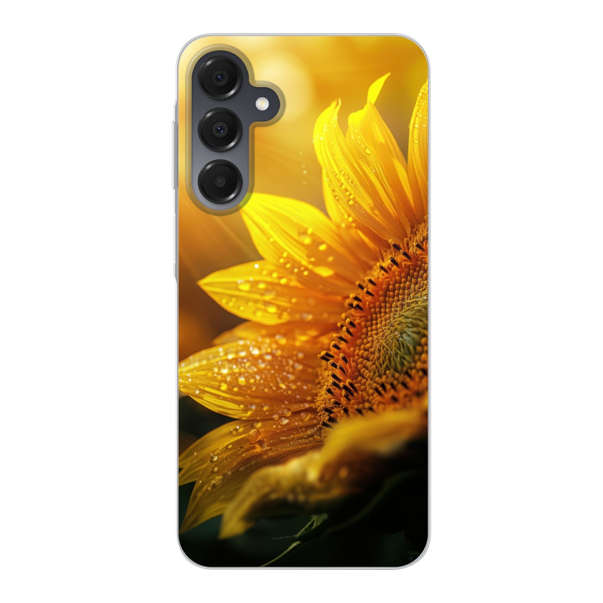MuchoWow Handyhülle für Samsung Galaxy A16 5G Sonnenblume - Tautropfen - Gelb - Sonnenlich, Phone Case, Silikon, Schutzhülle Dünn