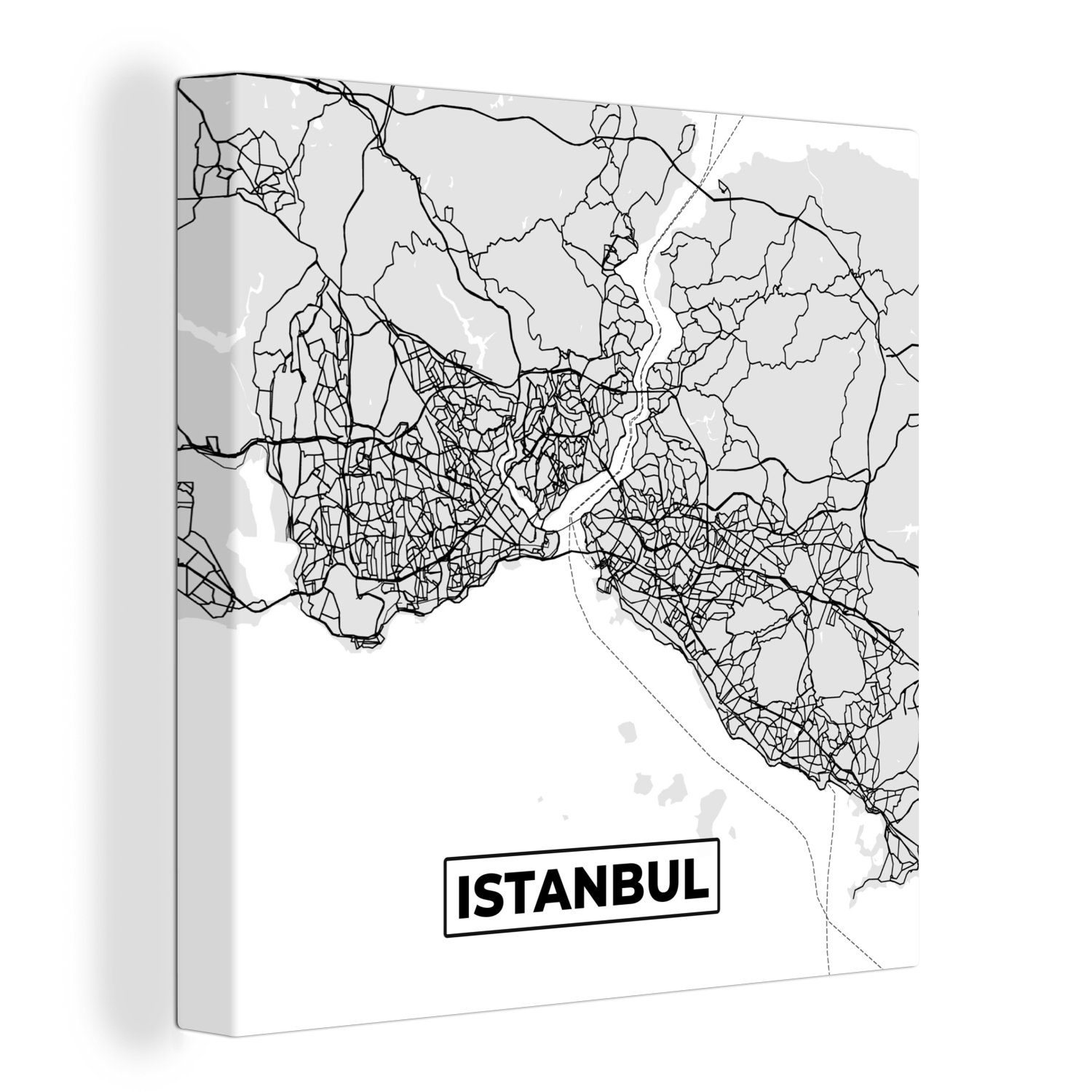 für Karte, OneMillionCanvasses® (1 Bilder Karte Leinwand Stadtplan - Schwarz-weiß - Schlafzimmer St), Leinwandbild - - Wohnzimmer Istanbul
