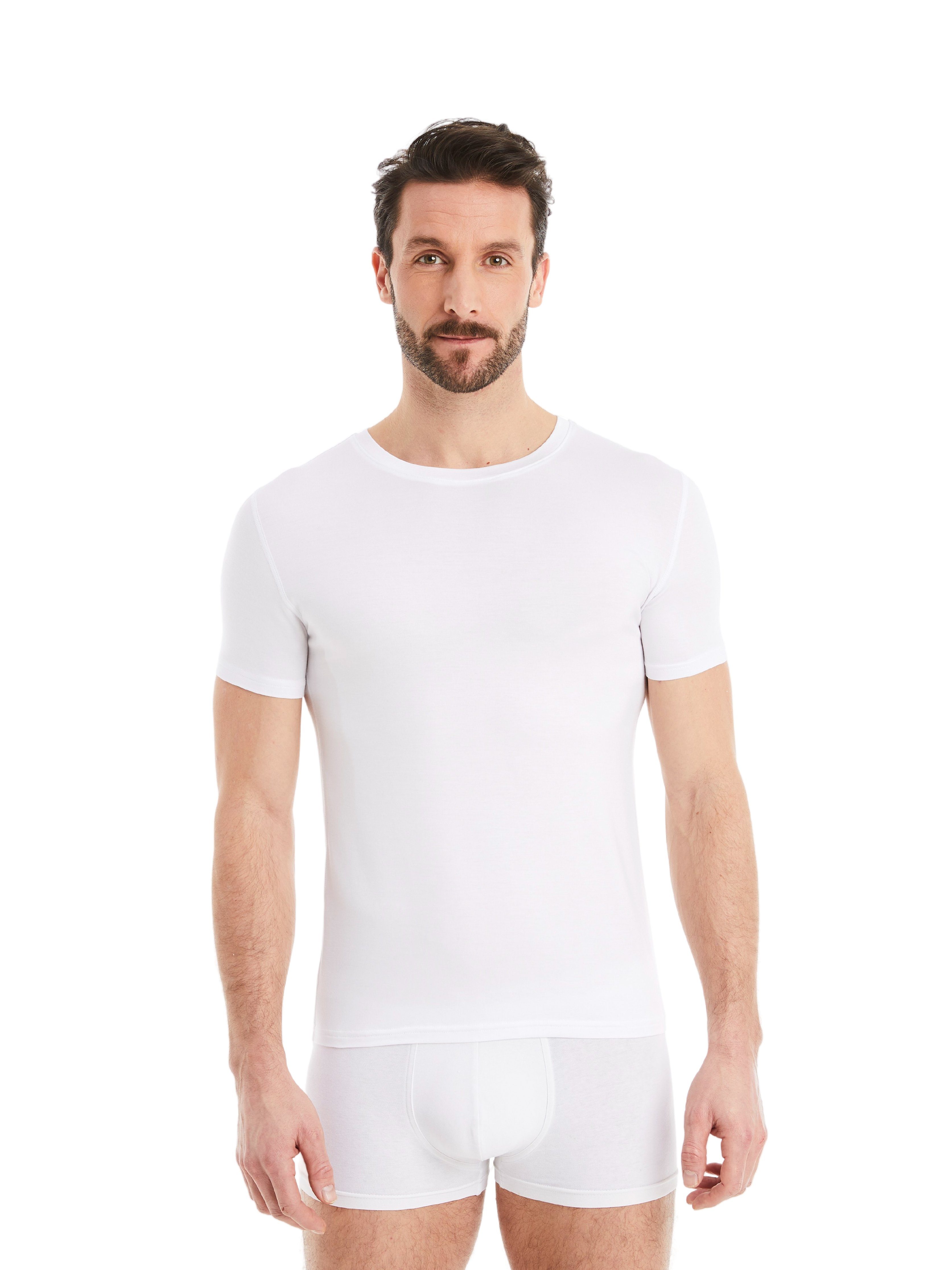 FINN Design Unterhemd Business Unterhemd Kurzarm mit Rundhals Herren feiner Micro-Modal Stoff, maximaler Tragekomfort Weiß