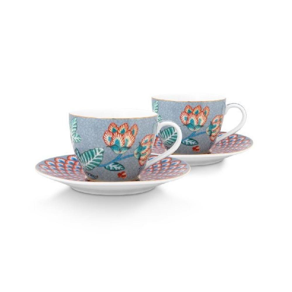 PiP Studio Geschirr-Set Espressotasse mit Untertasse Flower Festival Hellblau (4-teilig)