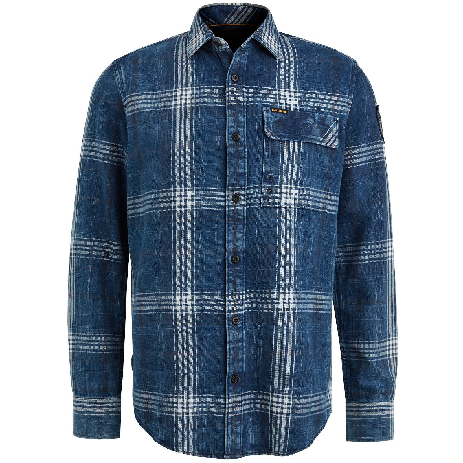 PME LEGEND T-Shirt & Langarmshirt Long Sleeve Shirt Blue Indigo yd Slub Check