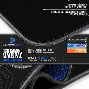 Titanwolf Gaming Mauspad, RGB Mousepad XL, 800 x 300 mm, verbessert Präzision & Geschwindigkeit