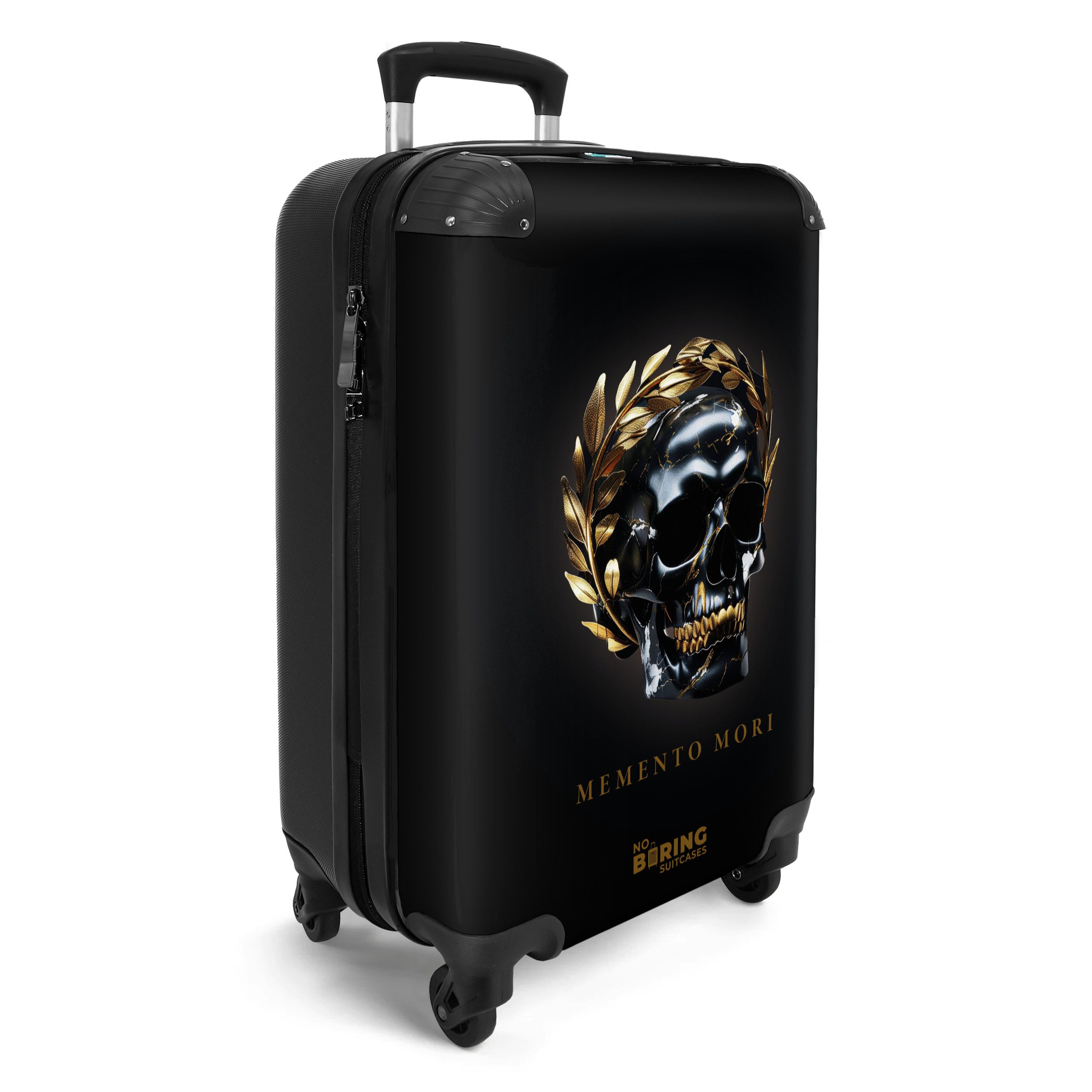 NoBoringSuitcases.com© Hartschalen-Trolley Schwarz mit goldenem Totenkopf günstig online kaufen