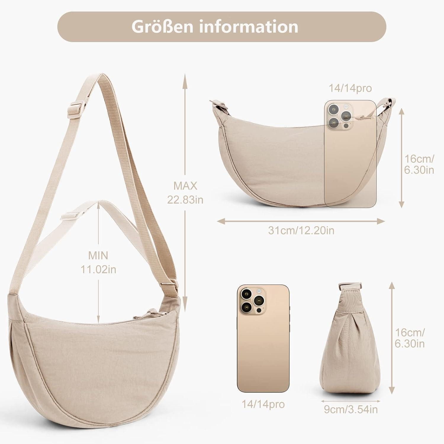 LuxusKollektion Umhängetasche Damen Halbmond Crossbody Tasche in Beige 31x16x9cm