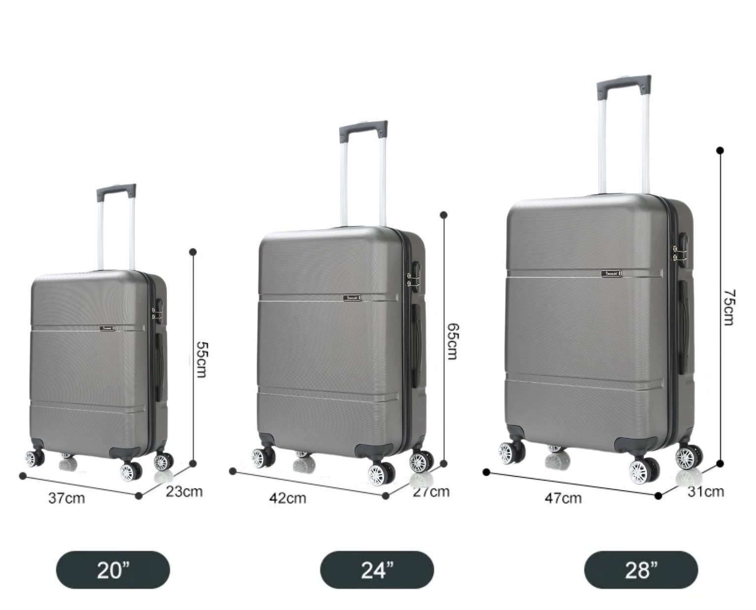 Kofferset, (3 Trolley Grau Koffer 3-teilig ABS-02 Reisekoffer Set Hartschale Cheffinger Kofferset tlg)