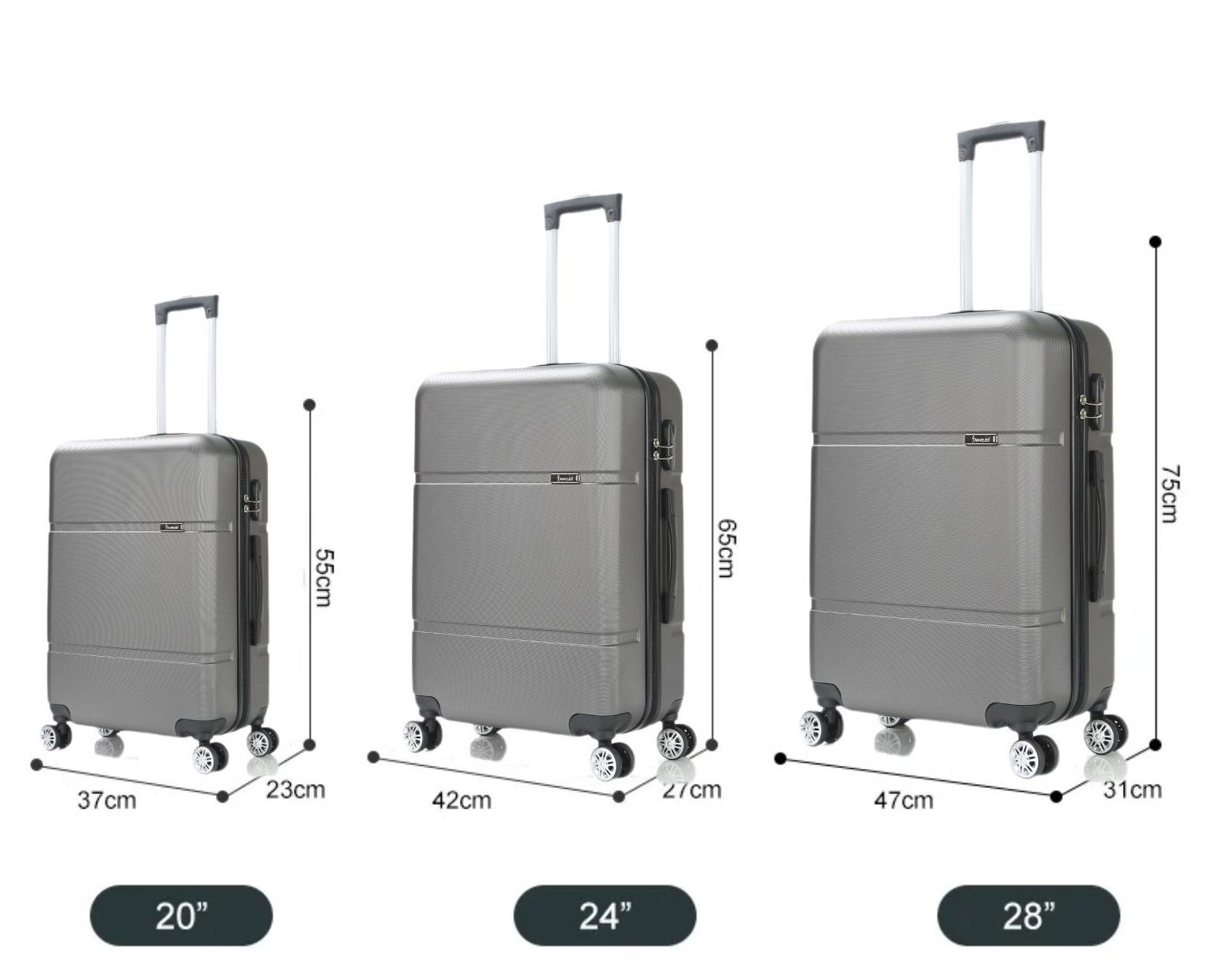 Cheffinger Kofferset Reisekoffer ABS-02 Koffer 3-teilig Hartschale Trolley Set Kofferset, (3 tlg)