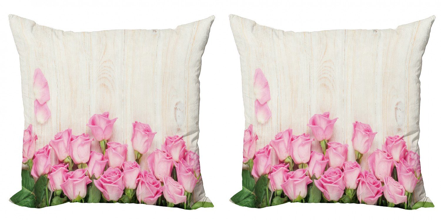 Kissenbezüge Modern Accent Doppelseitiger Digitaldruck, Abakuhaus (2 Stück), rustikales Holz Blooming Rose Bouquet