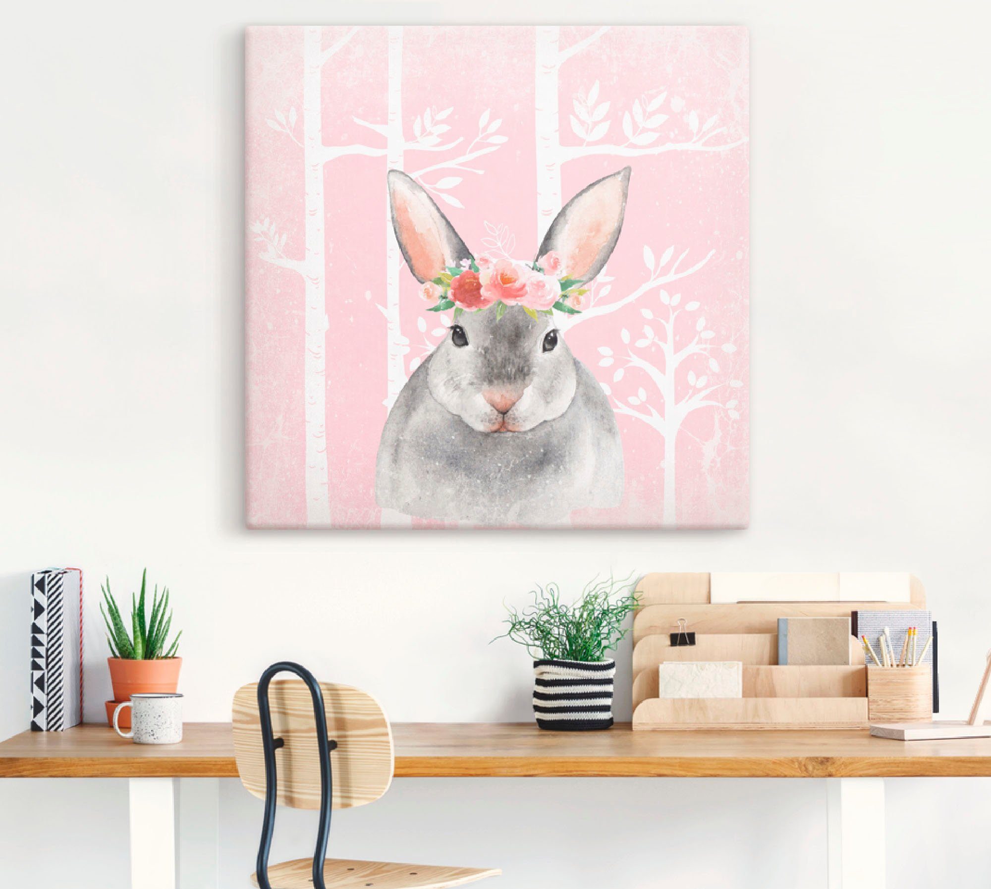 Artland im Größen als in oder Tiere Wandaufkleber Hase pink mit Wald, Wandbild St), Poster Blumen Alubild, Leinwandbild, versch. (1