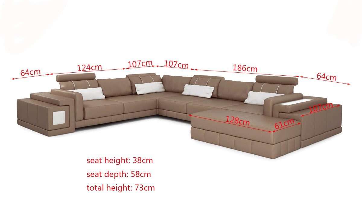 JVmoebel Ecksofa, Wohnlandschaft Ecksofa Couch Design U-Form Ledersofa Braun Sofa Modern